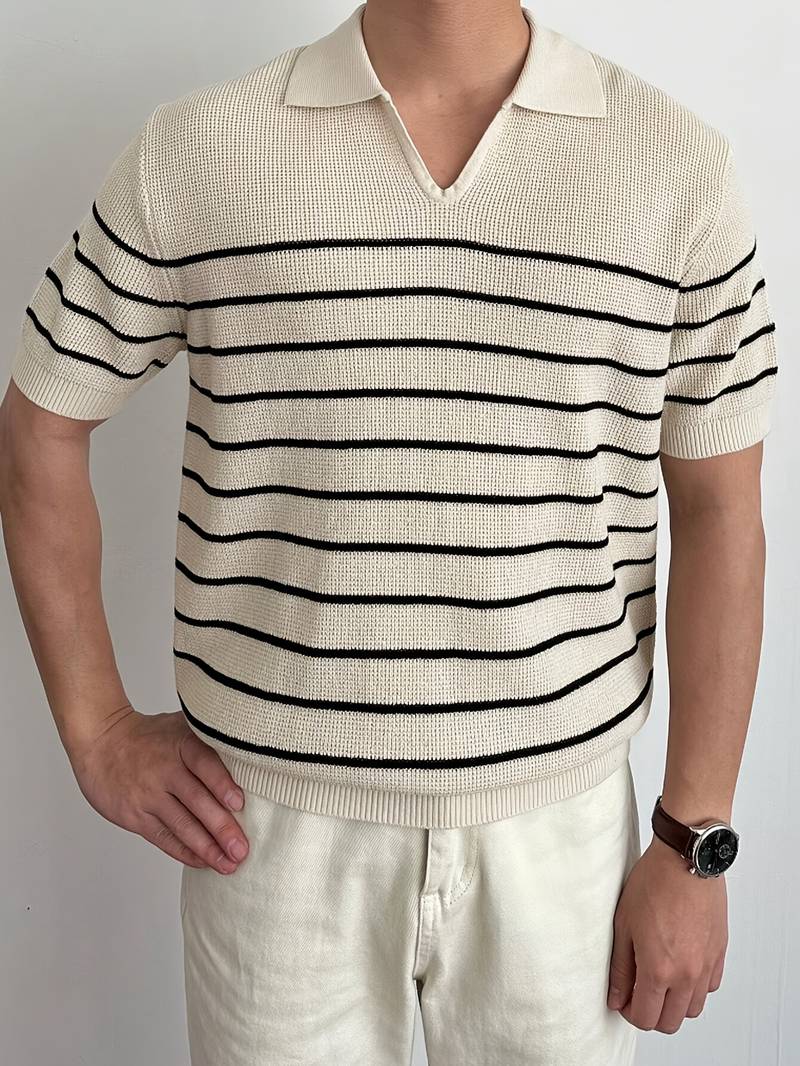 Casual Short Sleeve Knitted High Stretch Polo T-Shirt