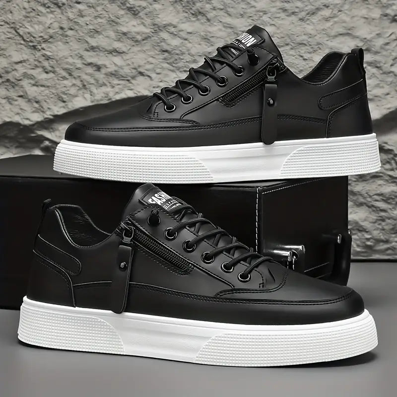 Men’s Leather Sneakers – Side Zipper, Cushioned Comfort-2