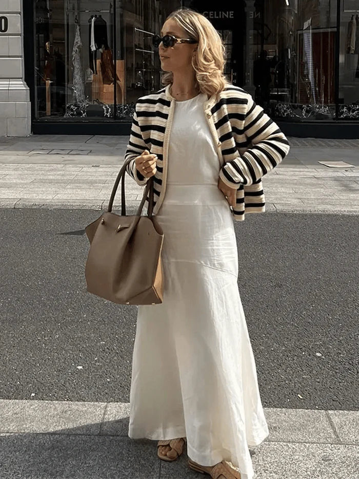 Women’s Premium Cashmere Wool Striped Cardigan