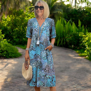 Women’s Floral Boho Midi Dress - V-Neck, Flowy Fit, Lightweight Spring & Summer Dress