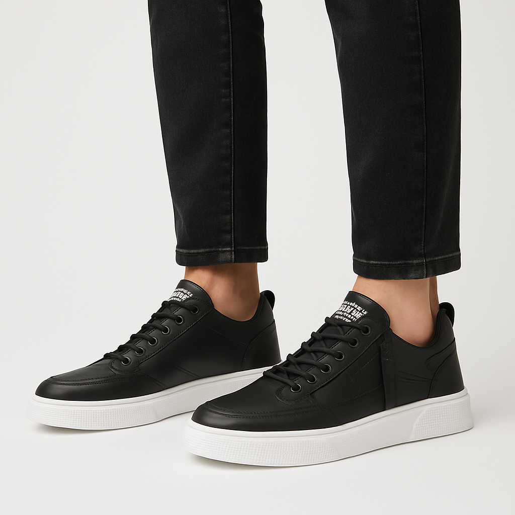 Men’s Leather Sneakers – Side Zipper, Cushioned Comfort