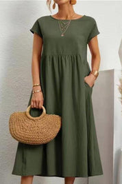 Elen Solid Short Sleeve Midi Dress