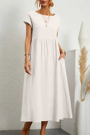Elen Solid Short Sleeve Midi Dress