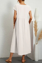 Elen Solid Short Sleeve Midi Dress