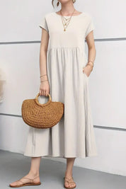 Elen Solid Short Sleeve Midi Dress