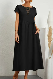 Elen Solid Short Sleeve Midi Dress