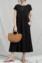 Elen Solid Short Sleeve Midi Dress