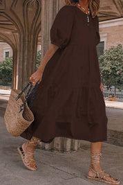 Crew Neck Cotton Tiered Dress