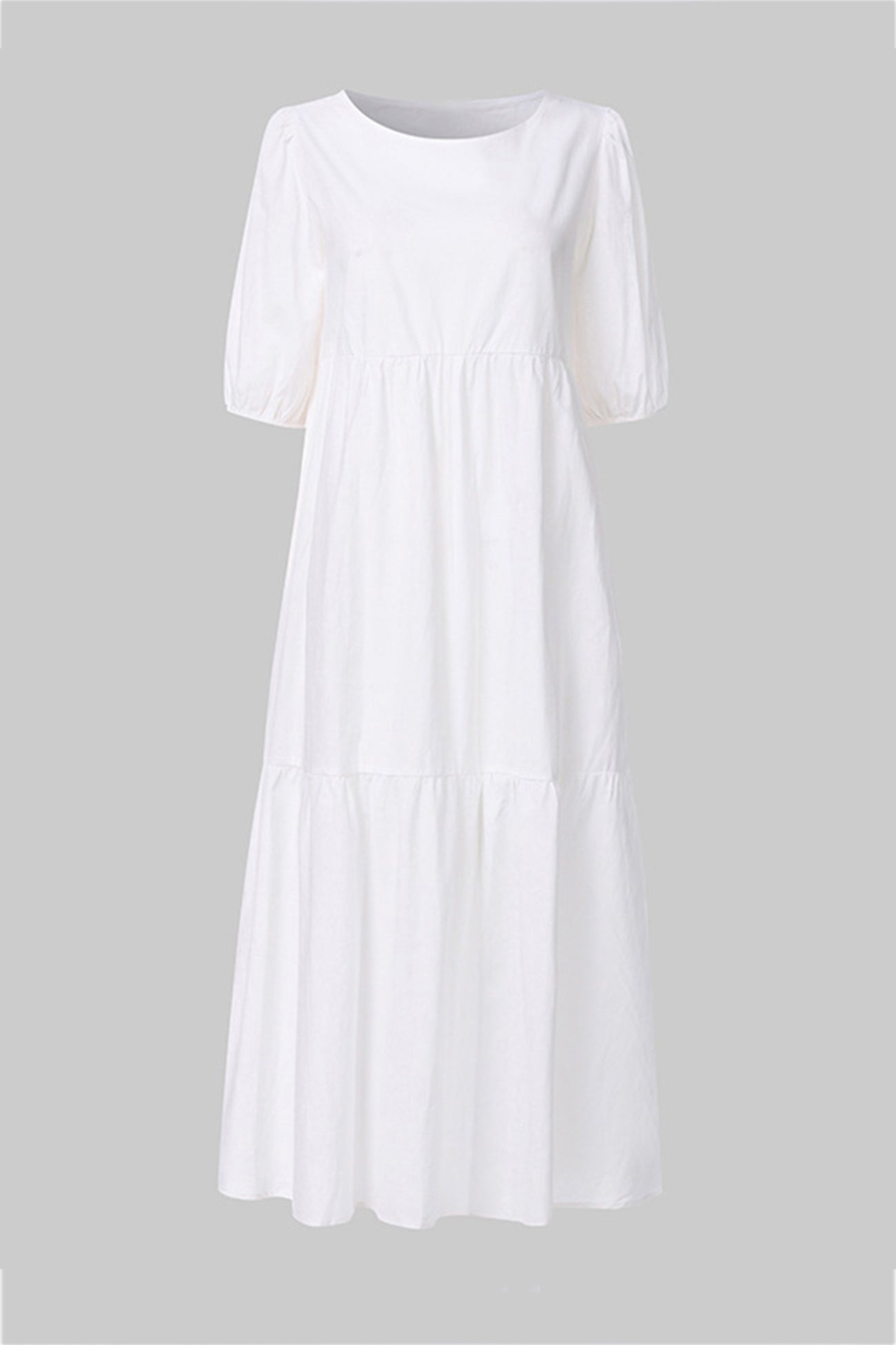 Crew Neck Cotton Tiered Dress
