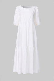 Crew Neck Cotton Tiered Dress
