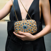 Crystal Evil Eye Clutch Bag – Gold Rhinestone Statement Piece