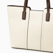 Medium Leather Tote Bag with Multiple Compartments - Genuine Leather, Black & White