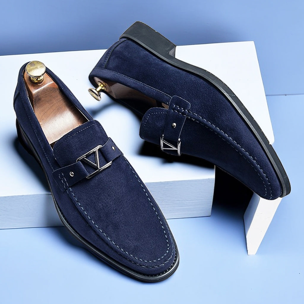 Men’s Suede Loafers – Slip-On Design with Gunmetal Buckle, Elegant Comfort-1
