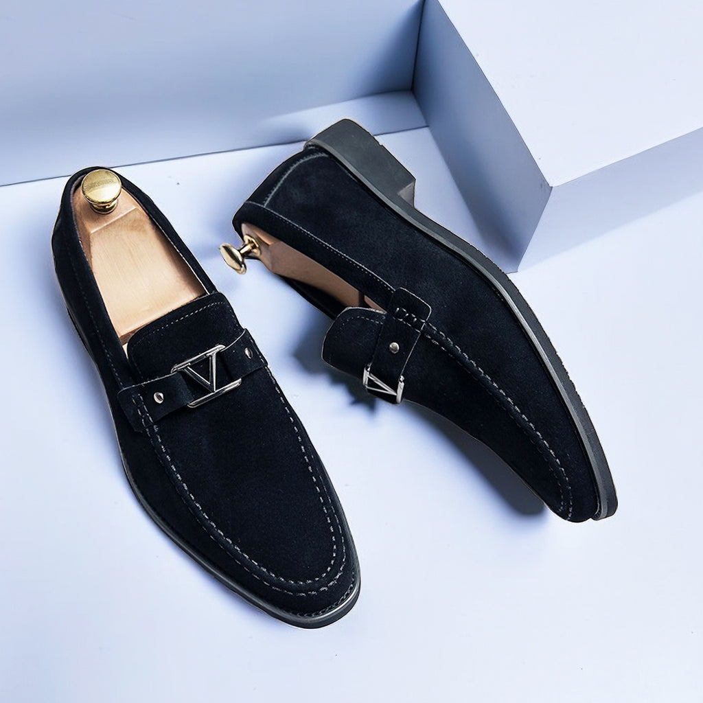 Men’s Suede Loafers – Slip-On Design with Gunmetal Buckle, Elegant Comfort-2