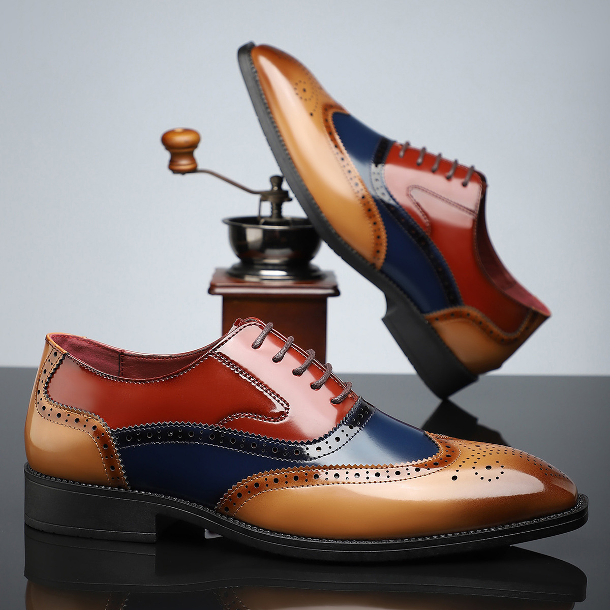 Men’s Dress Shoes – High-Shine Patent Leather, Classic Wingtip Brogue-2