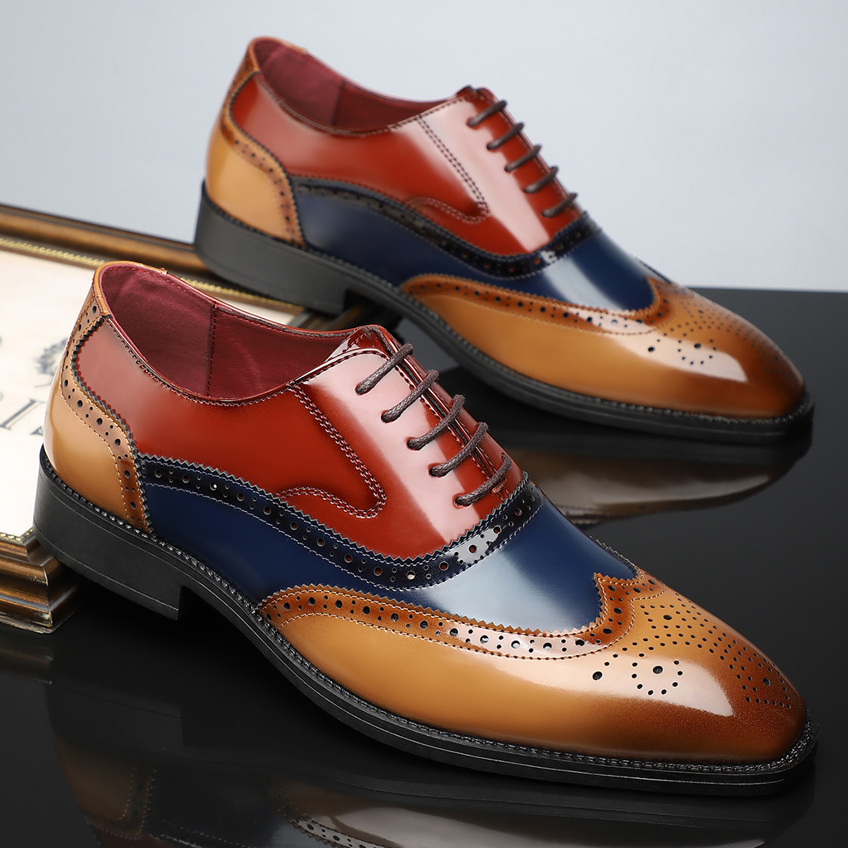 Men’s Dress Shoes – High-Shine Patent Leather, Classic Wingtip Brogue-4