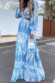 Floral Printed V-Neck Cutout Maxi Dress