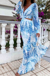Floral Printed V-Neck Cutout Maxi Dress