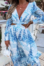 Floral Printed V-Neck Cutout Maxi Dress