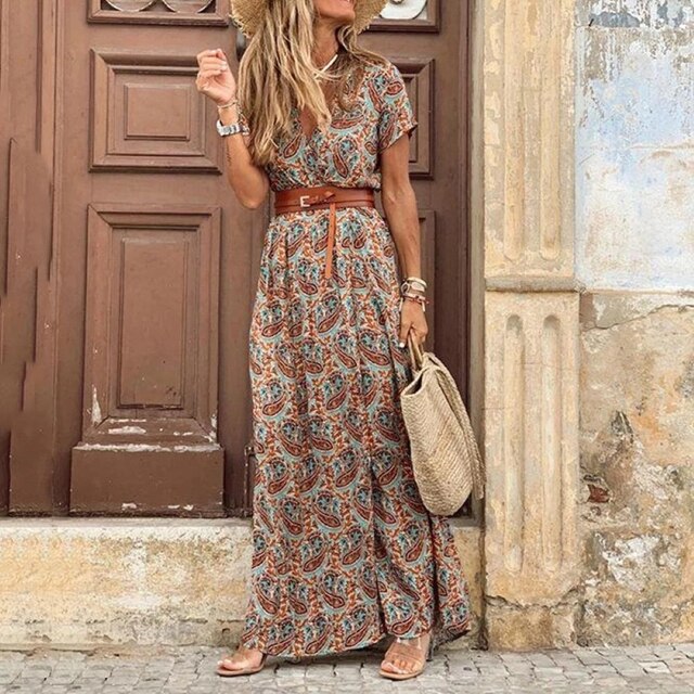 Women’s Maxi Dress – Lightweight Pleated Boho Style for Summer-1