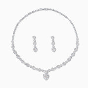 silver heart necklace and earrings set - cubic zirconia gemstone jewelry for women