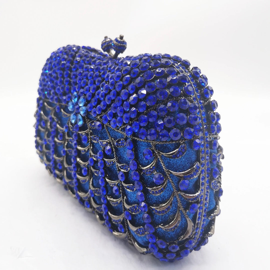 Luxury rhinestone clutch bag – blue evening handbag with floral gem
