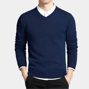 Men’s classic V-neck pullover – soft knit sweater for layering & casual business wear