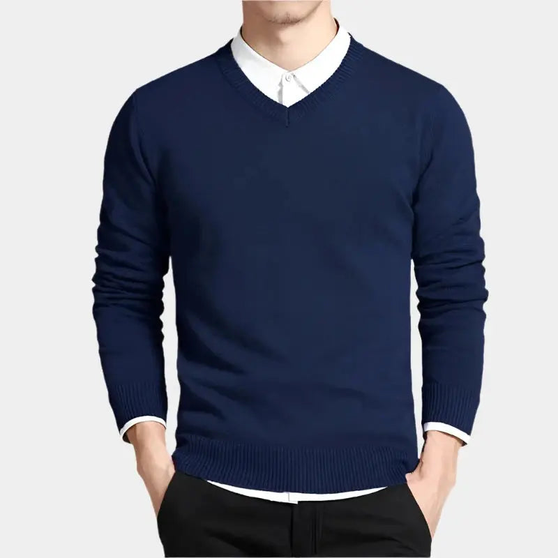 Men’s classic V-neck pullover – soft knit sweater for layering & casual business wear