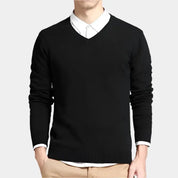 Men’s classic V-neck pullover – soft knit sweater for layering & casual business wear