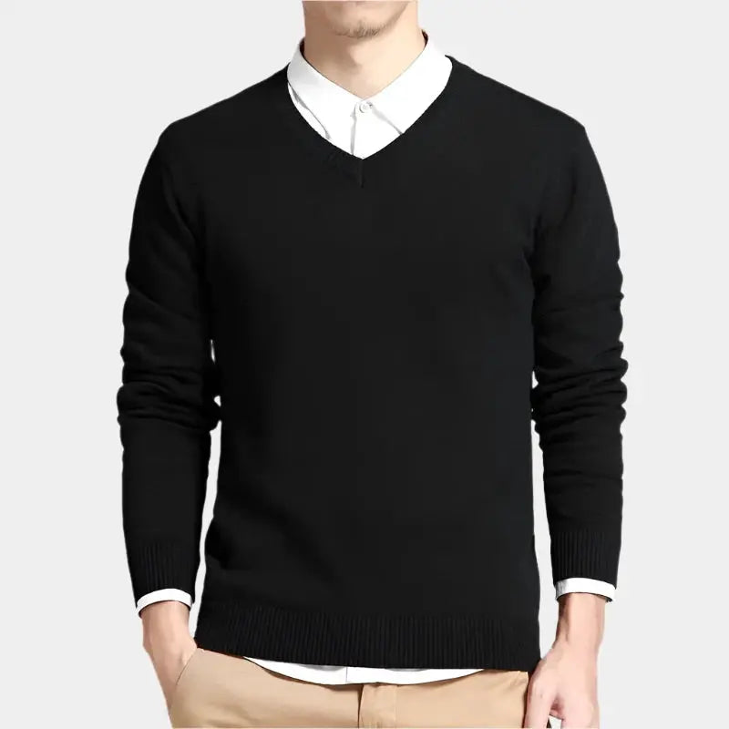 Men’s classic V-neck pullover – soft knit sweater for layering & casual business wear