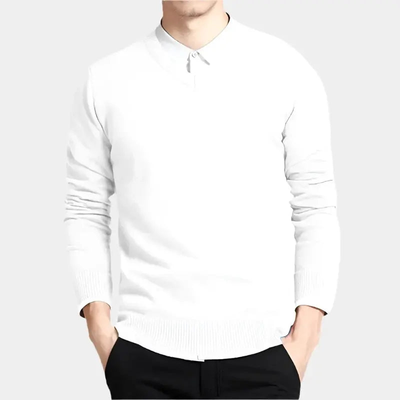Men’s classic V-neck pullover – soft knit sweater for layering & casual business wear