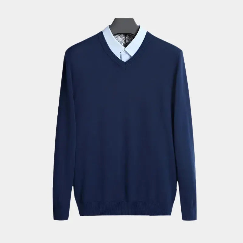 Men’s classic V-neck pullover – soft knit sweater for layering & casual business wear