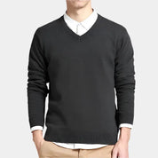 Men’s classic V-neck pullover – soft knit sweater for layering & casual business wear