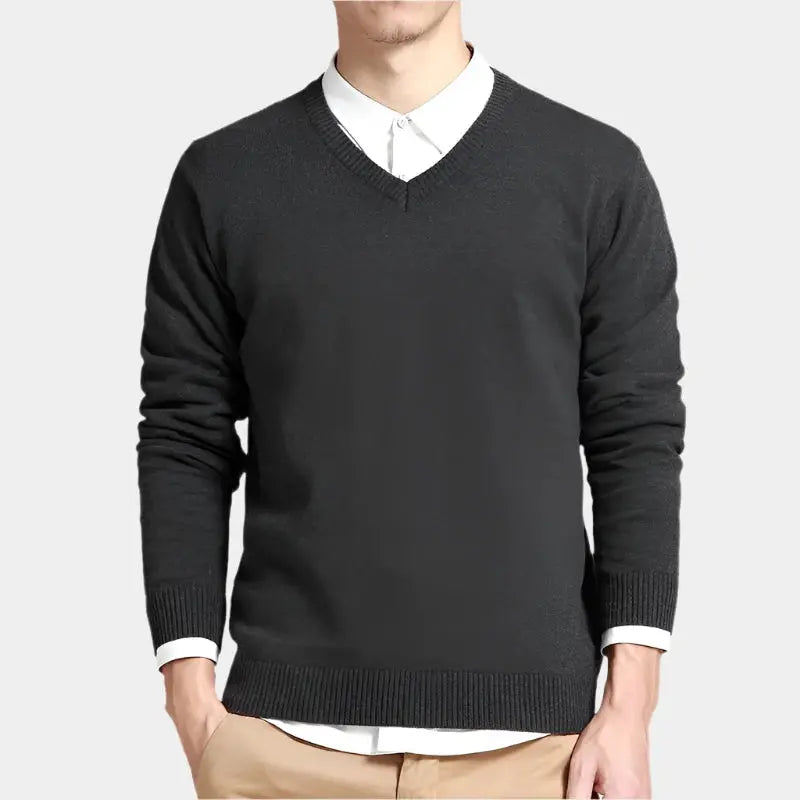 Men’s classic V-neck pullover – soft knit sweater for layering & casual business wear
