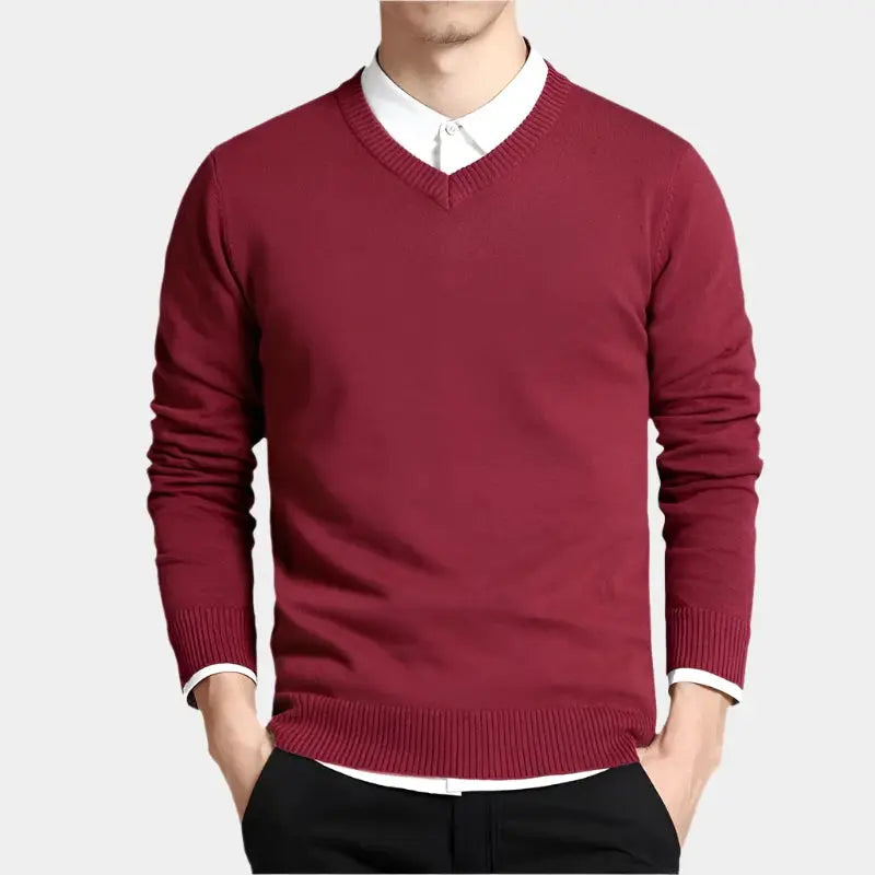 Men’s classic V-neck pullover – soft knit sweater for layering & casual business wear