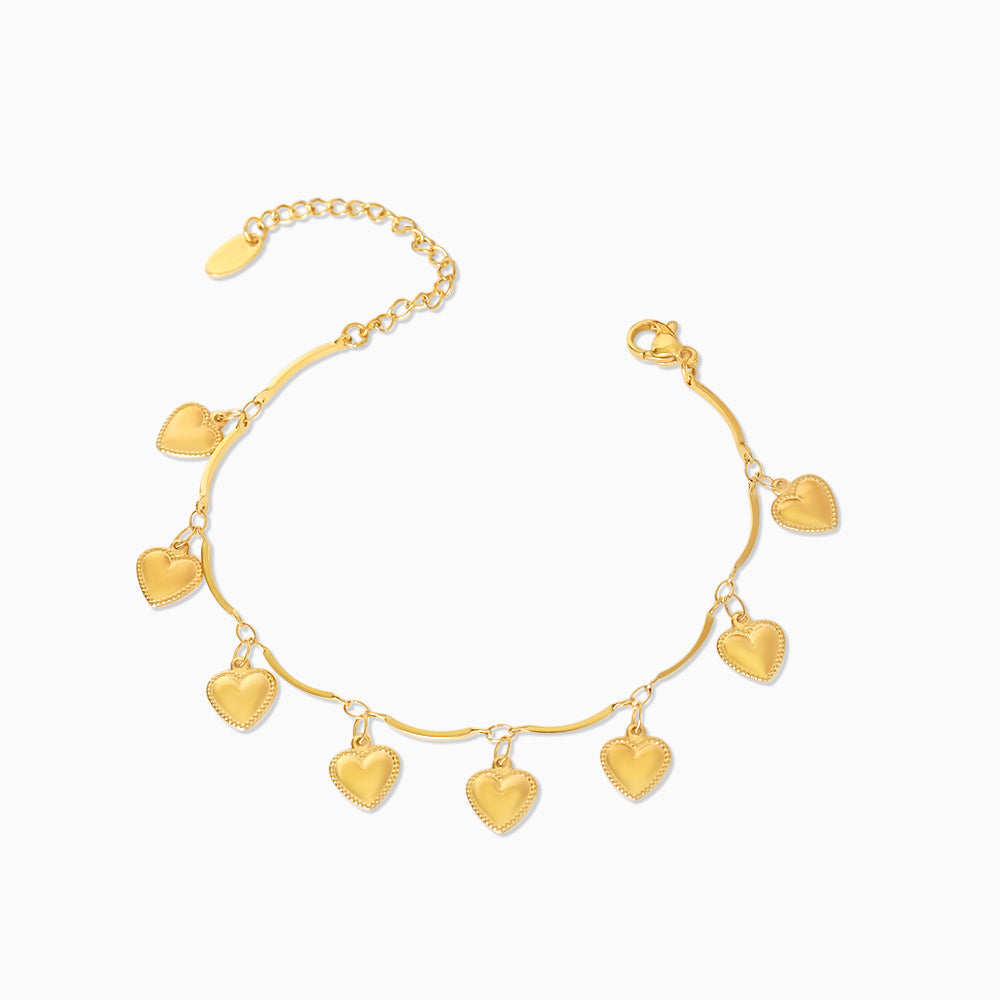 Adjustable titanium steel heart charm anklet - gold, silver & rose gold