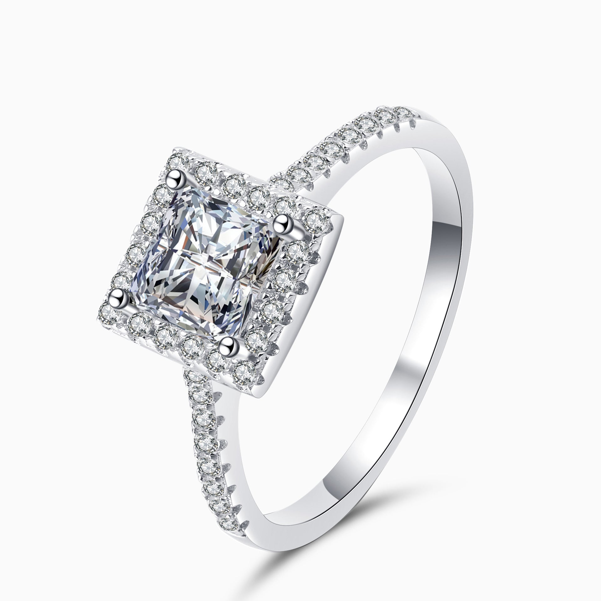 925 sterling silver moissanite engagement ring - princess cut halo wedding band for women