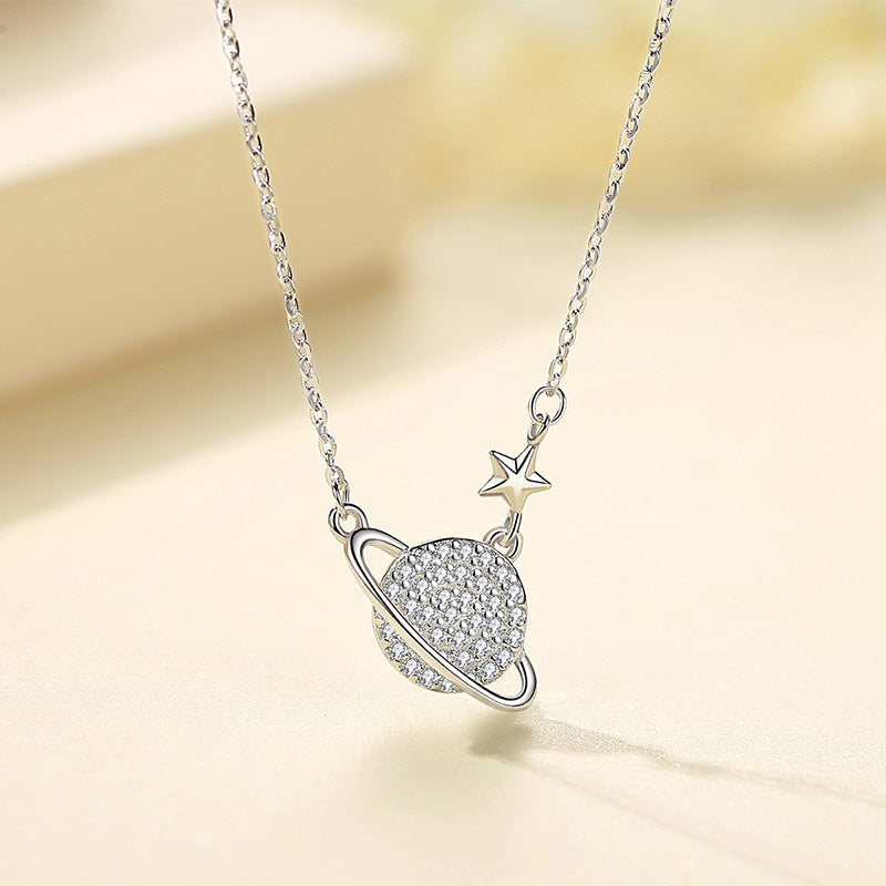 925 Sterling Silver Saturn Pendant Necklace – Celestial Jewelry in Silver & Rose Gold
