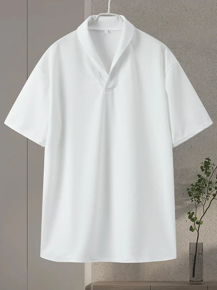 Men's Summer Suit Set – Solid Pleated Design, Short Sleeve, Lightweight Fabric-6
