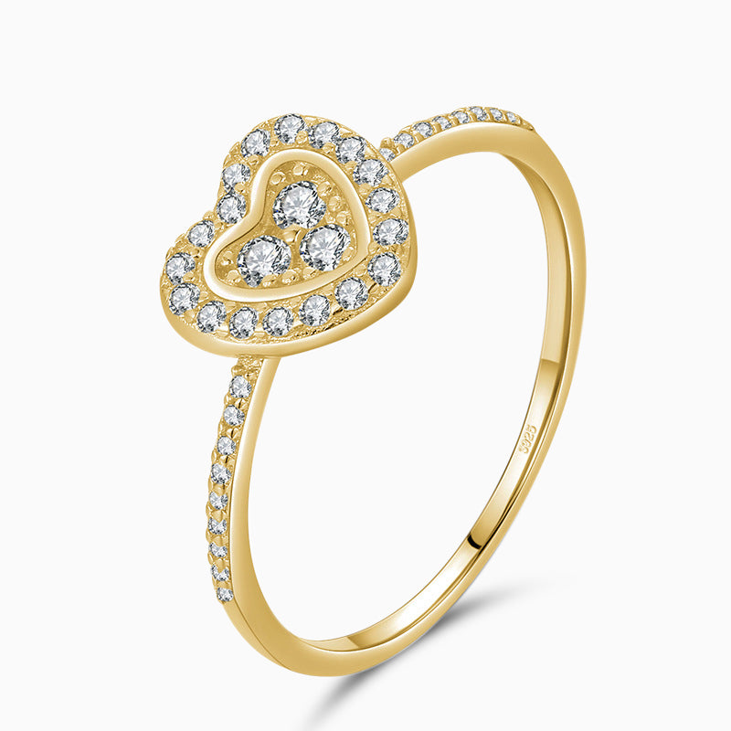 925 sterling silver heart ring for women - gold & silver double heart gemstone ring, dainty jewelry