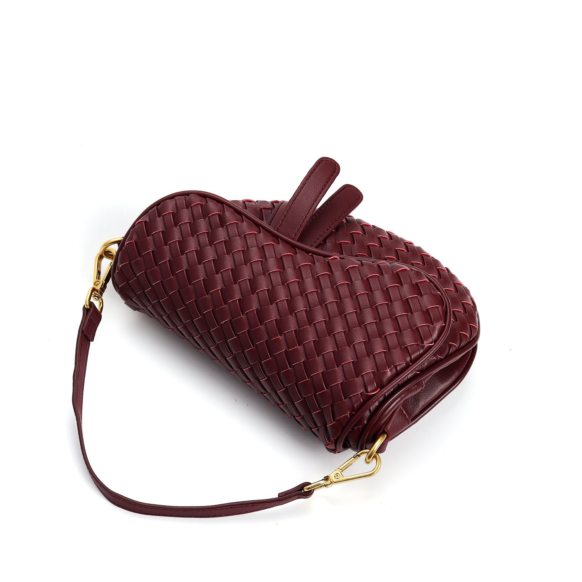 Genuine leather woven saddle bag - crossbody handbag with adjustable strap
