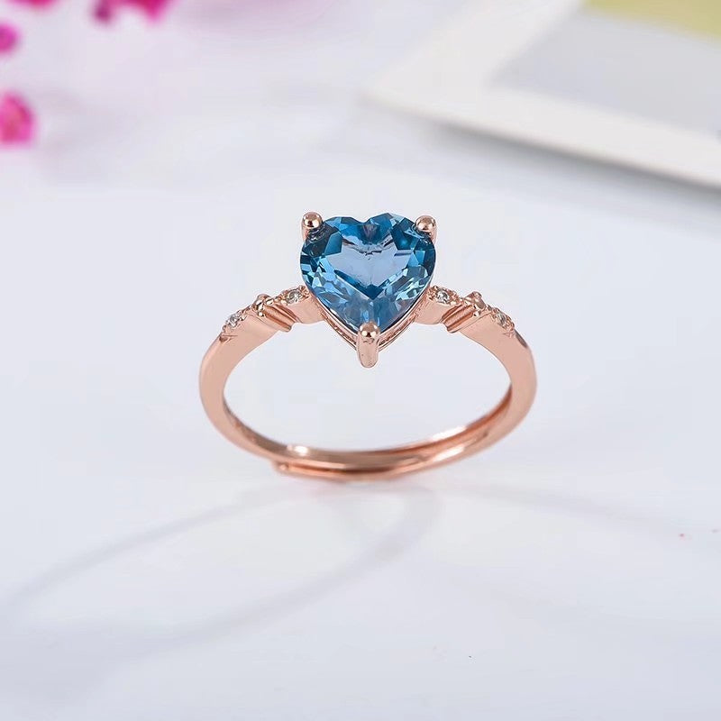 925 Sterling Silver Blue Heart Ring – Rose Gold Elegant Jewelry