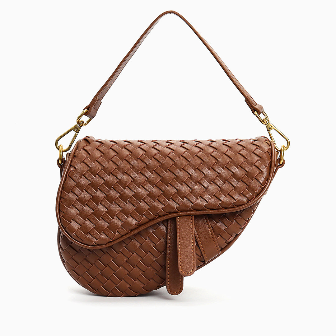Genuine leather woven saddle bag - crossbody handbag with adjustable strap