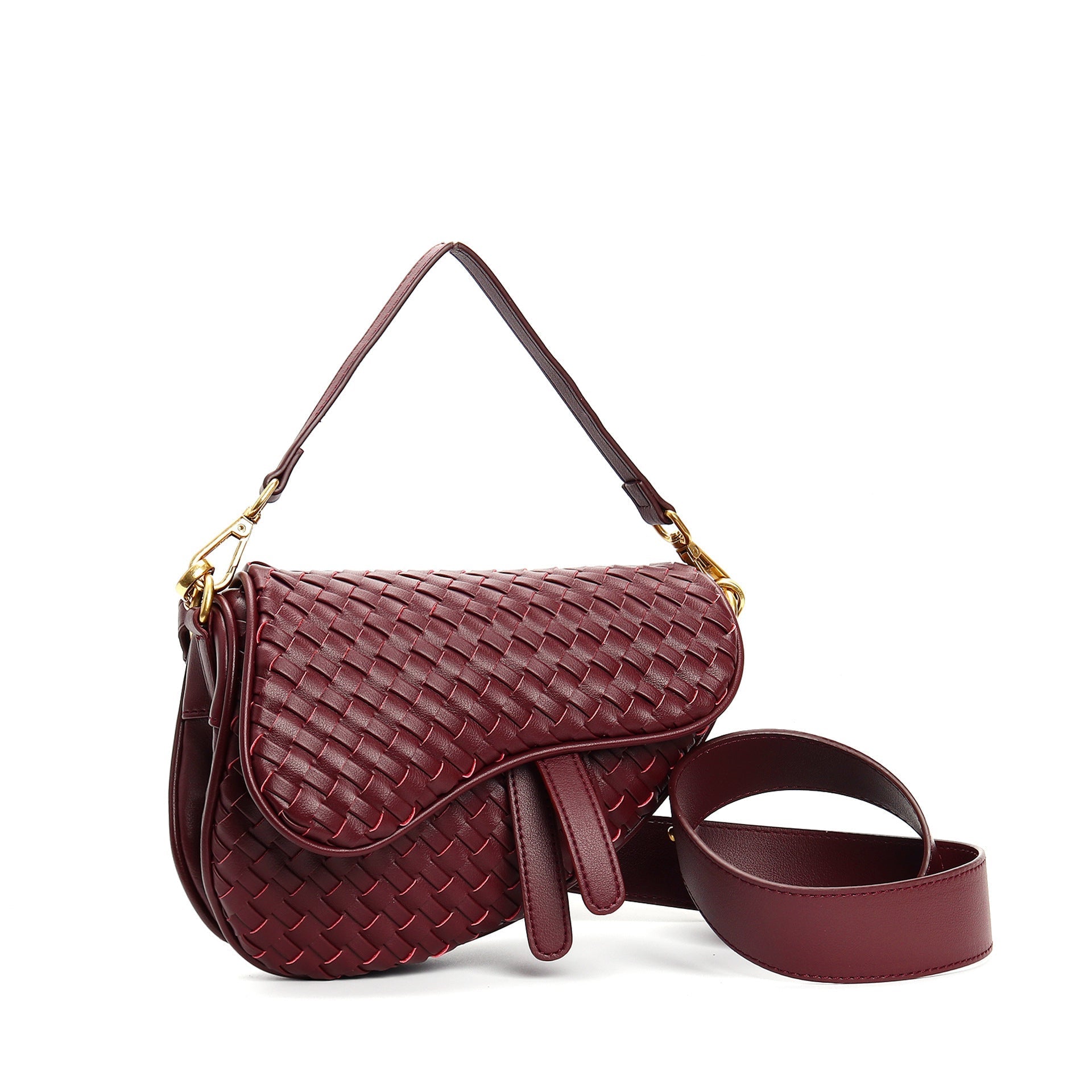 Genuine leather woven saddle bag - crossbody handbag with adjustable strap