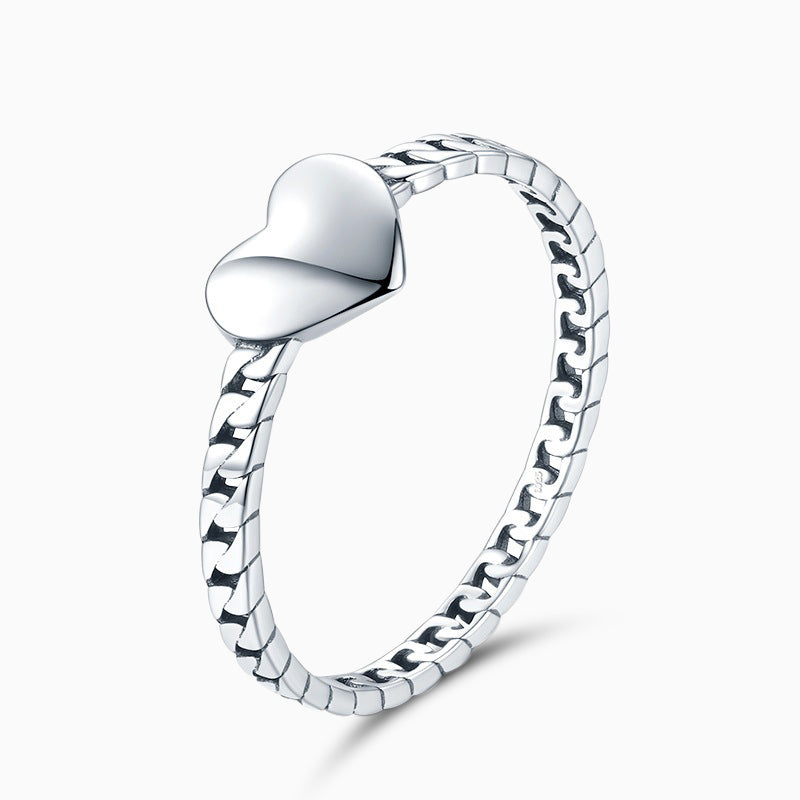 925 Sterling Silver Heart Chain Ring – Elegant Love Band