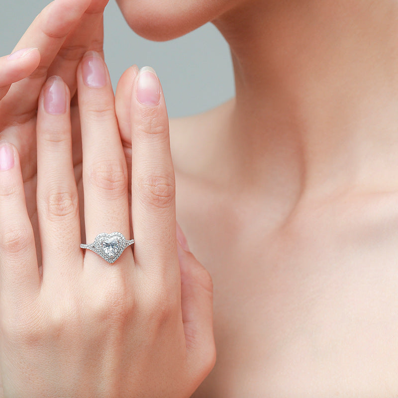 925 sterling silver heart-shaped gemstone ring for women