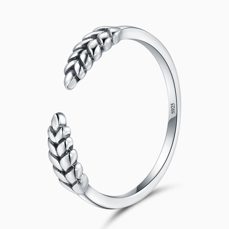 Adjustable sterling silver leaf ring - gold & silver jewelry