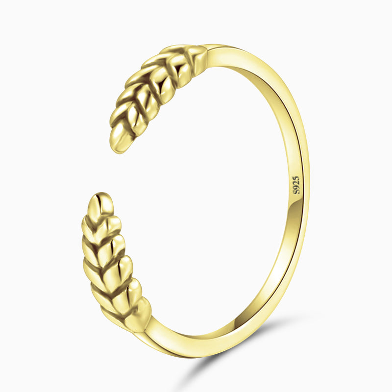 Adjustable sterling silver leaf ring - gold & silver jewelry