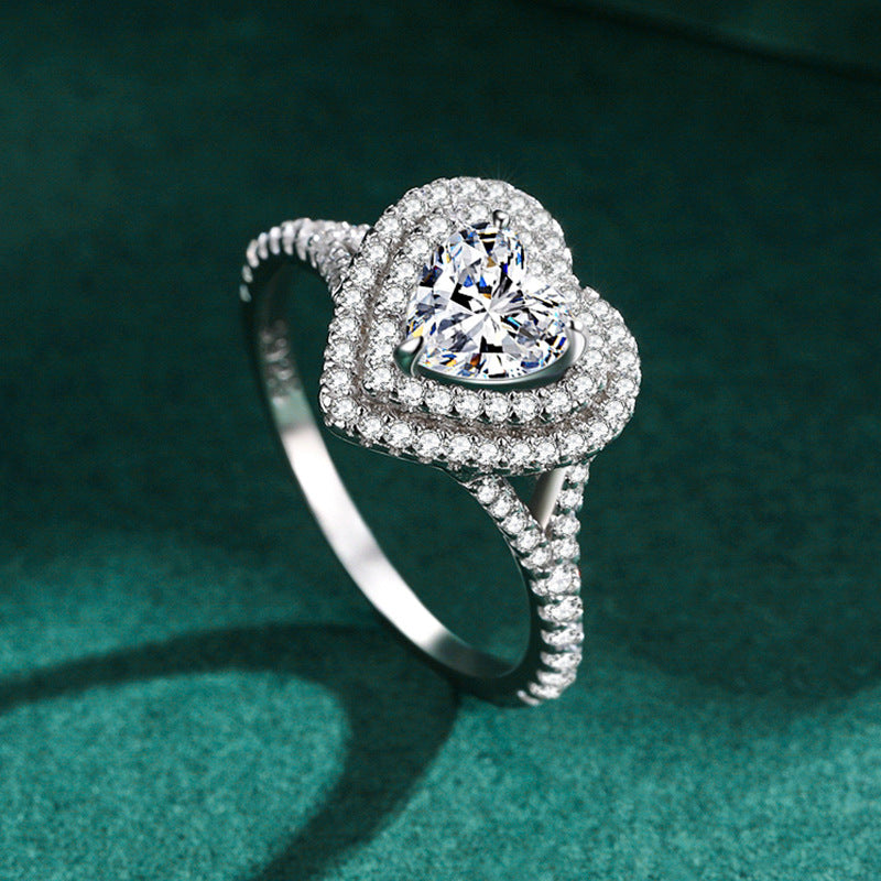 925 sterling silver heart-shaped gemstone ring for women