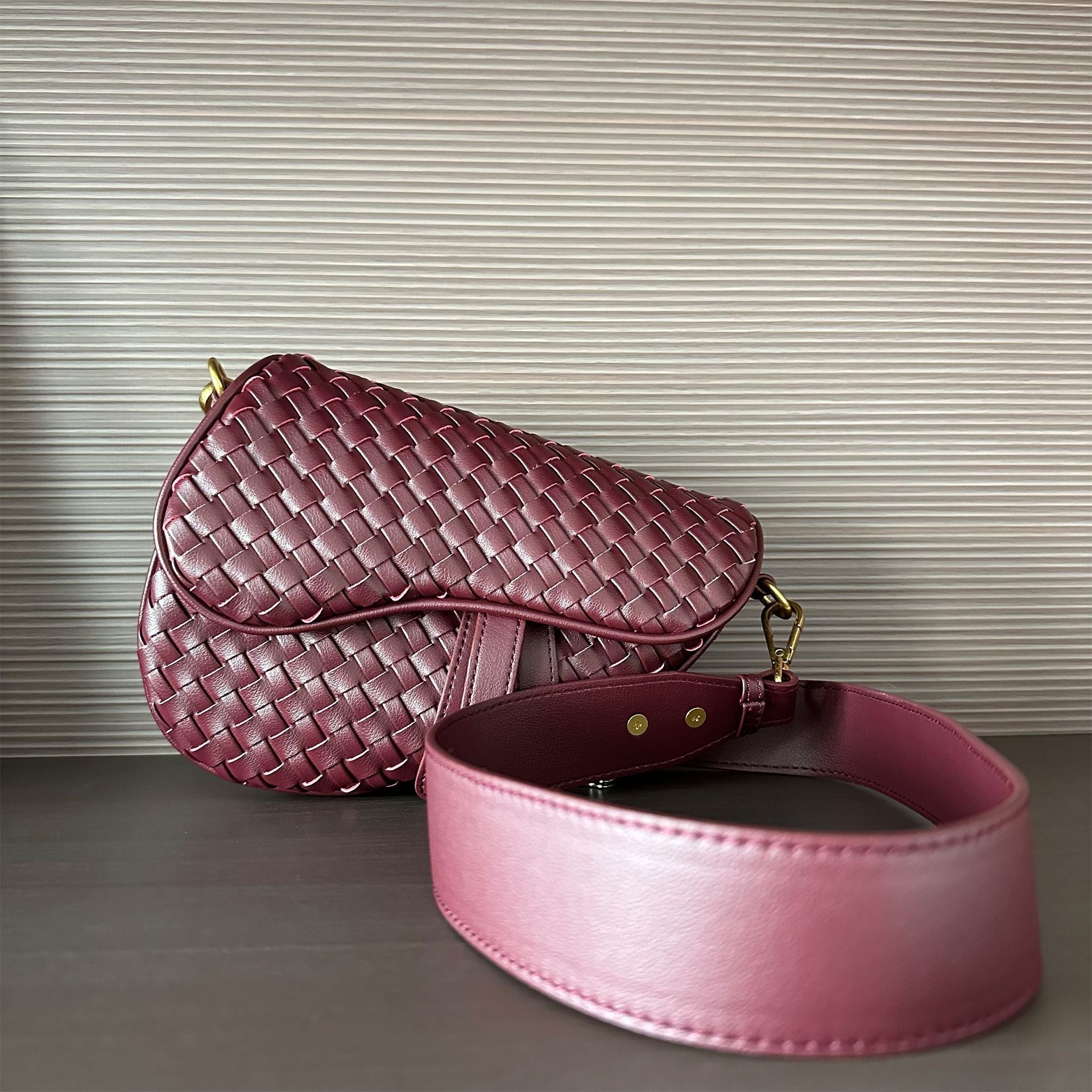 Genuine leather woven saddle bag - crossbody handbag with adjustable strap